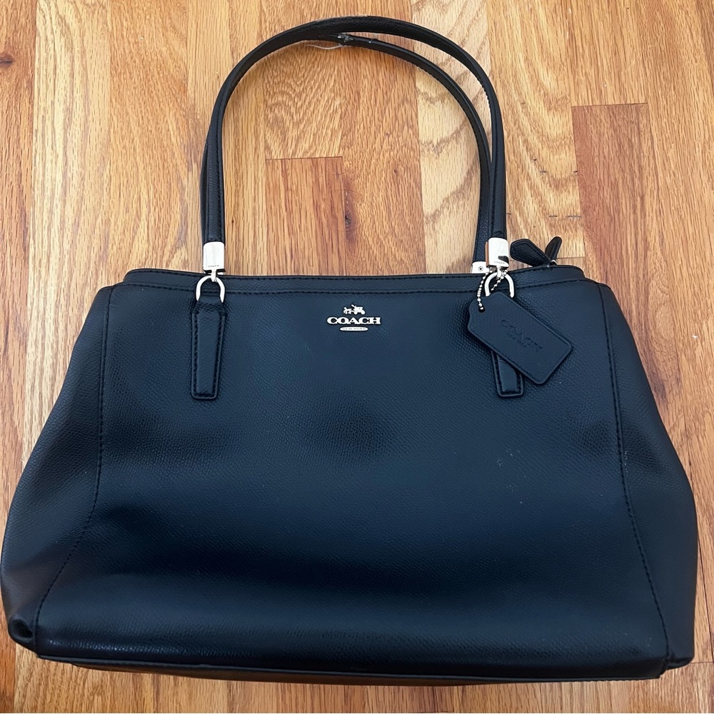 Coach Black Leather Tote Bag with Long Strap - Picture 12 of 16
